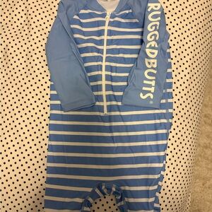 RuggedButts Blue & White Striped Kids Swim Footie